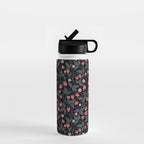 Strawberries - red and slate on black Water Bottle Gallery Image 1