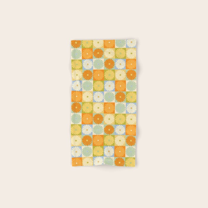 Retro Flowers Check Pattern XXVIII Bath Towel Gallery Image 1