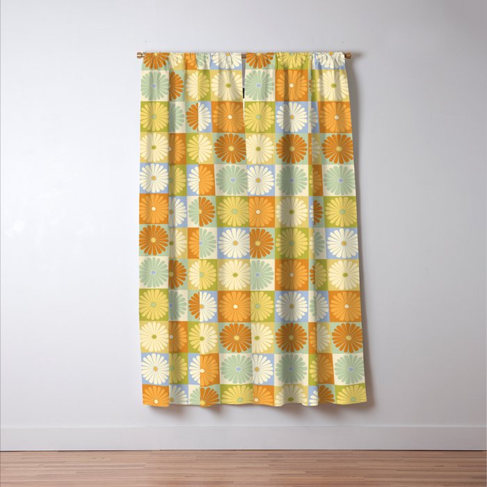 Retro Flowers Check Pattern XXVIII Window Curtain Gallery Image 3