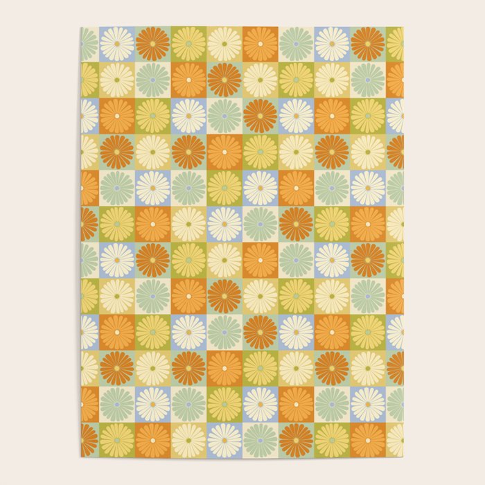 Retro Flowers Check Pattern XXVIII Poster Gallery Image 1