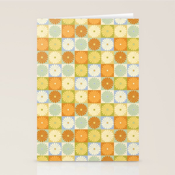 Retro Flowers Check Pattern XXVIII Stationery Card Gallery Image 1