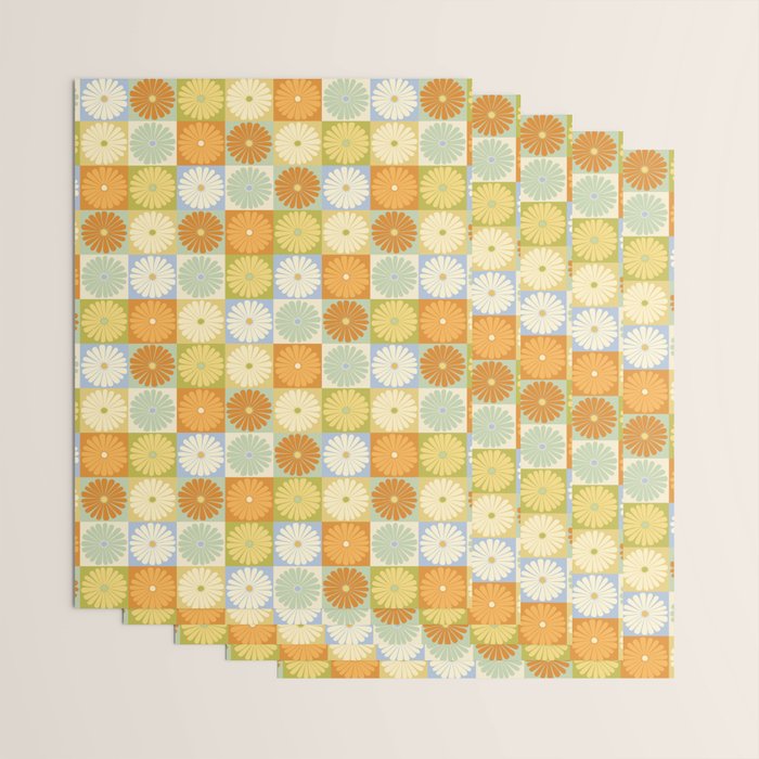 Retro Flowers Check Pattern XXVIII Wrapping Paper Gallery Image 3