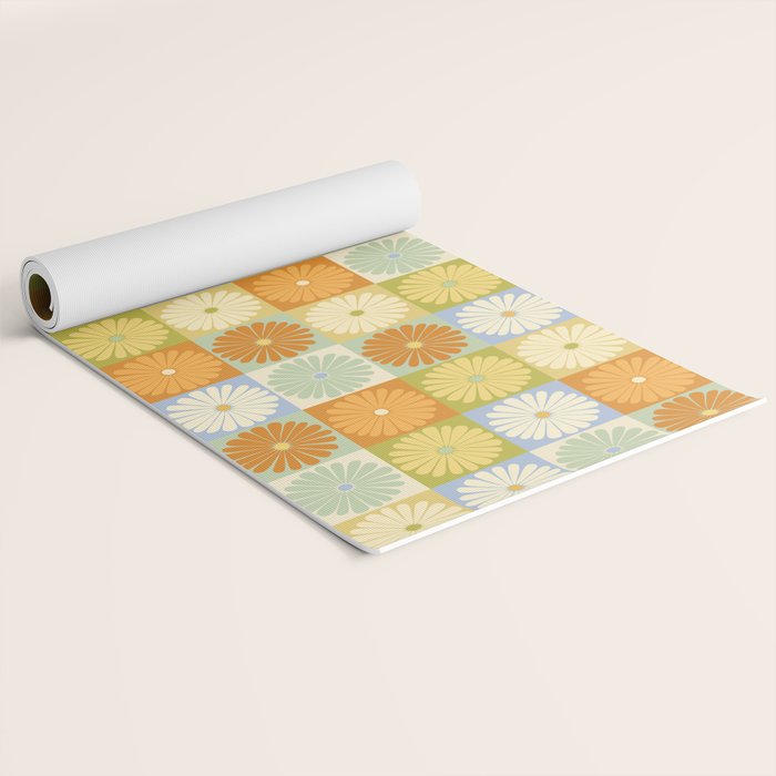 Retro Flowers Check Pattern XXVIII Yoga Mat Gallery Image 2