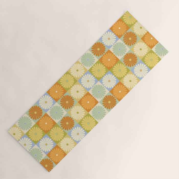Retro Flowers Check Pattern XXVIII Yoga Mat Gallery Image 1