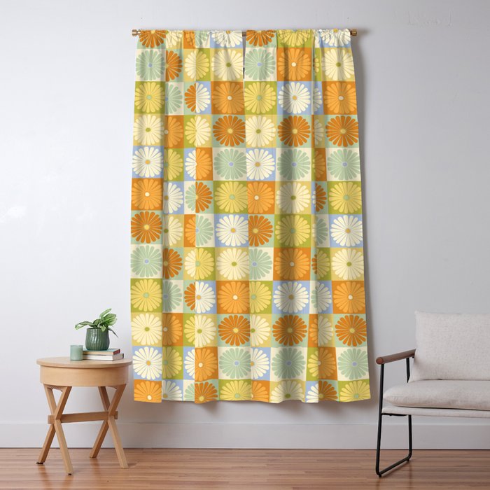 Retro Flowers Check Pattern XXVIII Window Curtain Gallery Image 5