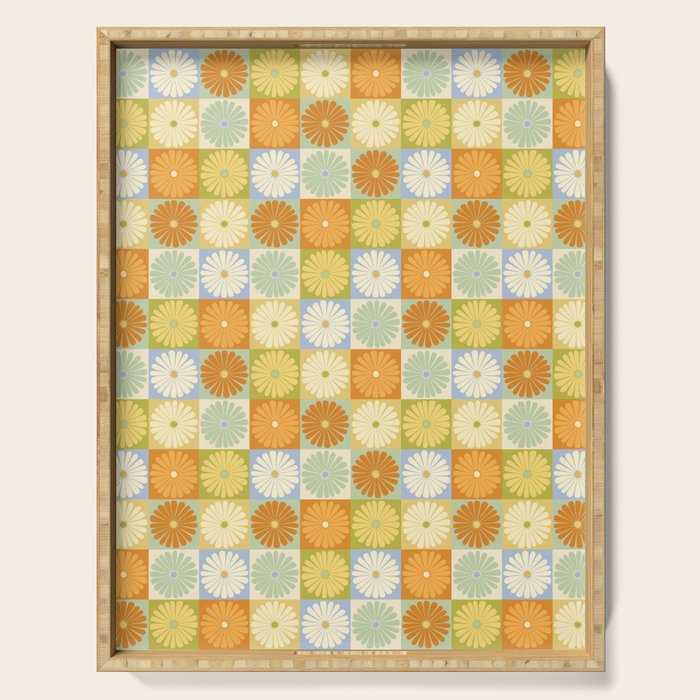 Retro Flowers Check Pattern XXVIII Serving Tray Gallery Image 1