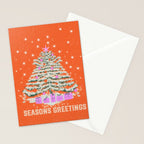 Seasons Greetings Snowy Christmas Tree with Presents Stationery Card Gallery Image 2