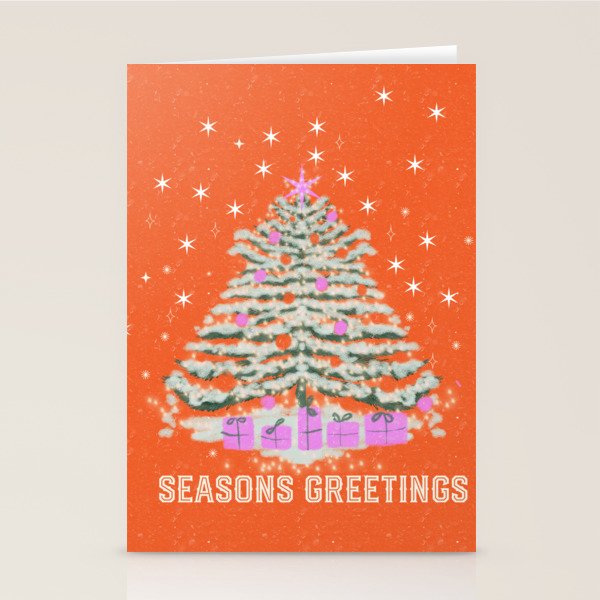 Seasons Greetings Snowy Christmas Tree with Presents Stationery Card Gallery Image 2