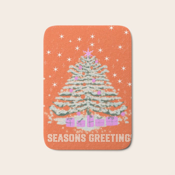 Seasons Greetings Snowy Christmas Tree with Presents Bath Mat Gallery Image 1