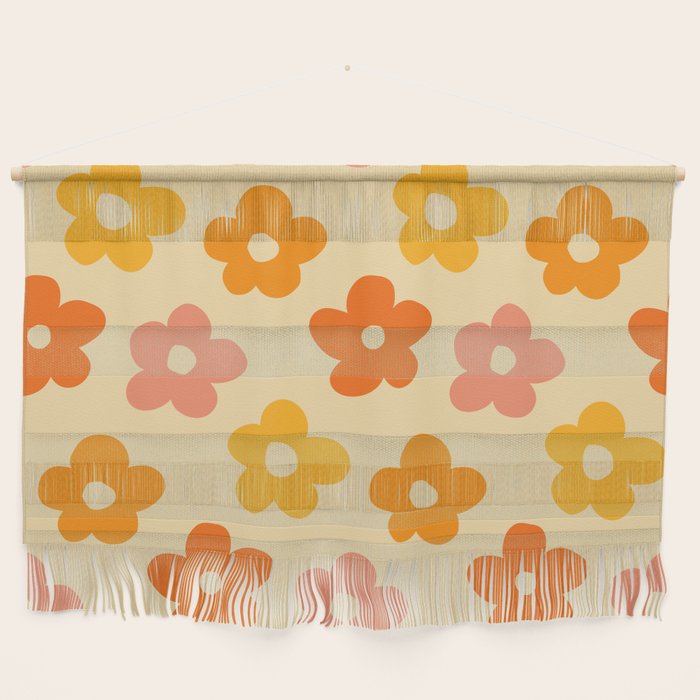 Retro 60s 70s Flowers Pattern Orange #pattern #vintage  Wall Hanging Gallery Image 1