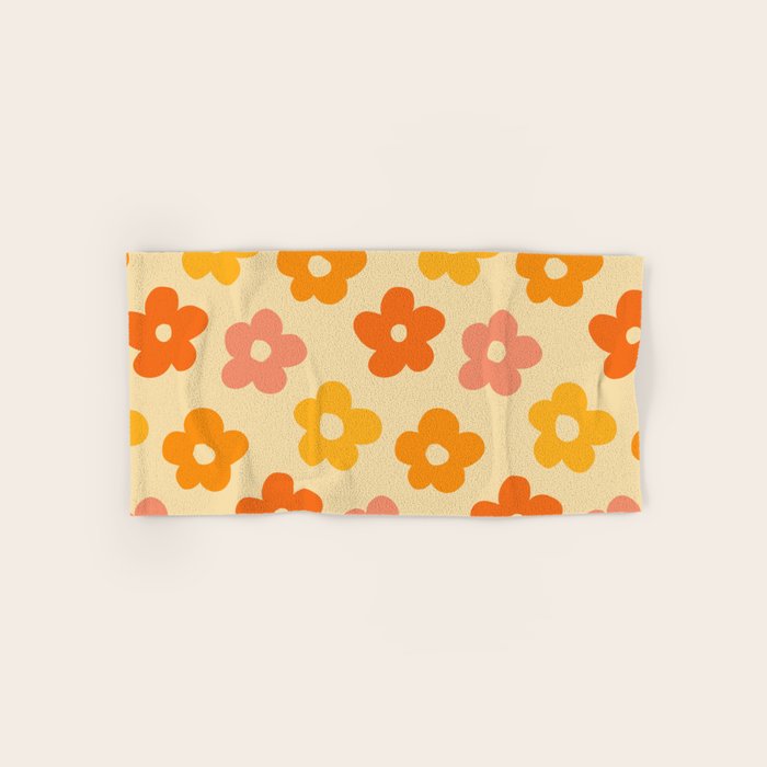 Retro 60s 70s Flowers Pattern Orange #pattern #vintage  Bath Towel Gallery Image 1