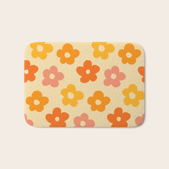Retro 60s 70s Flowers Pattern Orange #pattern #vintage  Bath Mat Gallery Image 1