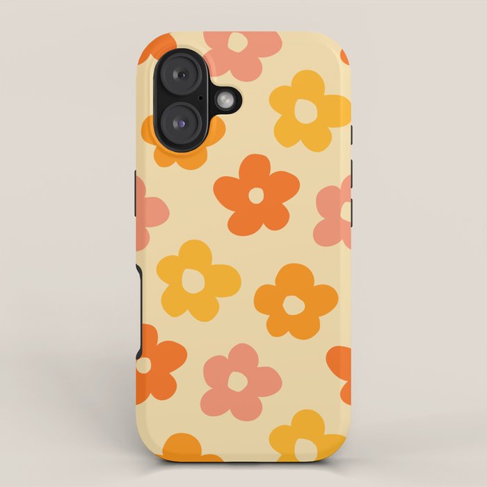 Retro 60s 70s Flowers Pattern Orange #pattern #vintage  iPhone Case Gallery Image 1