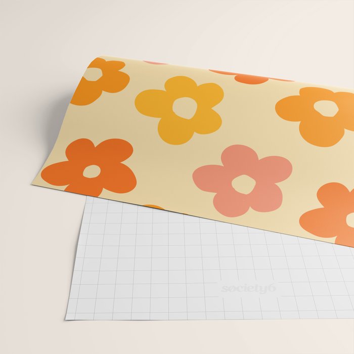 Retro 60s 70s Flowers Pattern Orange #pattern #vintage  Wrapping Paper Gallery Image 2