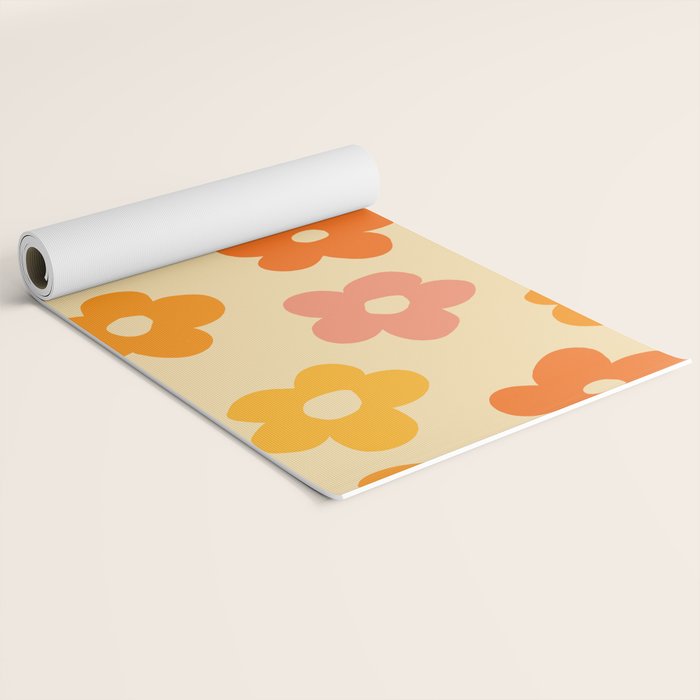Retro 60s 70s Flowers Pattern Orange #pattern #vintage  Yoga Mat Gallery Image 2