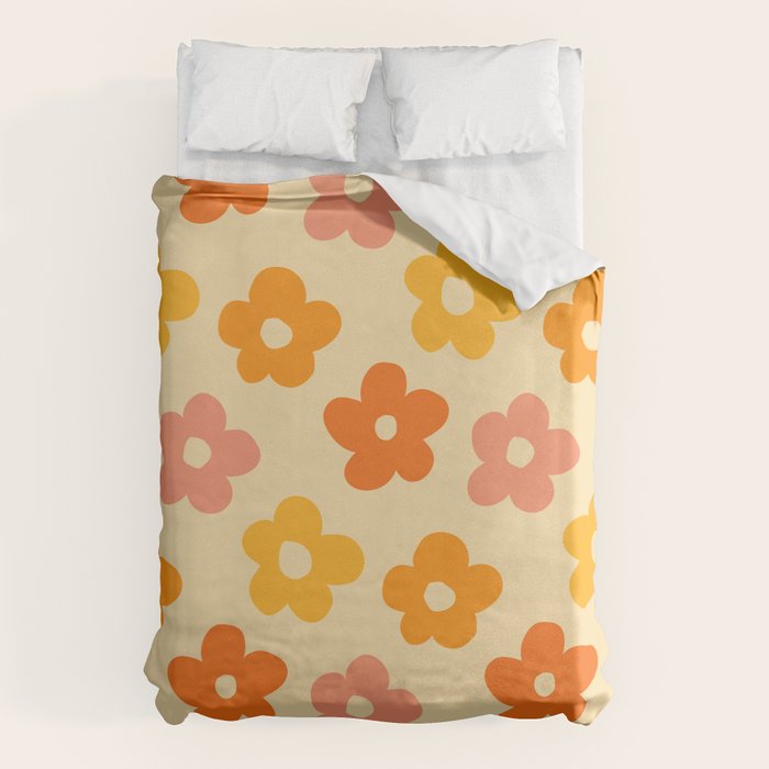 Retro 60s 70s Flowers Pattern Orange #pattern #vintage  Duvet Cover Gallery Image 6