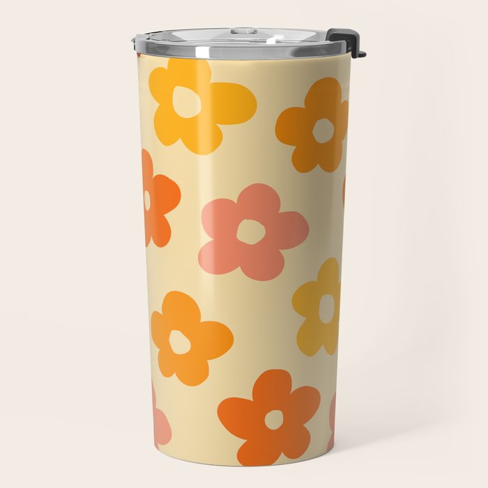 Retro 60s 70s Flowers Pattern Orange #pattern #vintage  Travel Mug Gallery Image 2