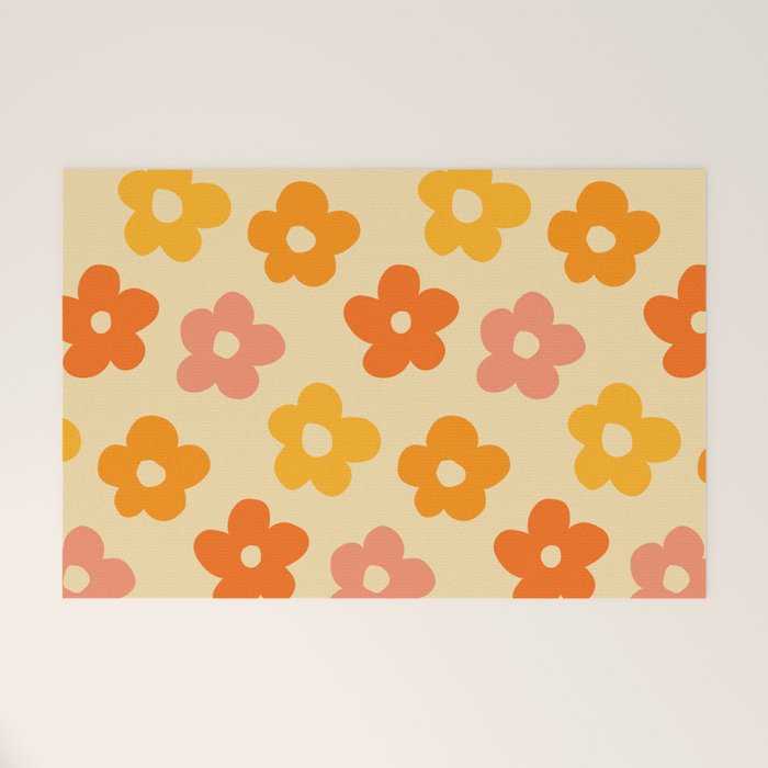 Retro 60s 70s Flowers Pattern Orange #pattern #vintage  Welcome Mat Gallery Image 1