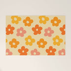 Retro 60s 70s Flowers Pattern Orange #pattern #vintage  Welcome Mat Gallery Image 1