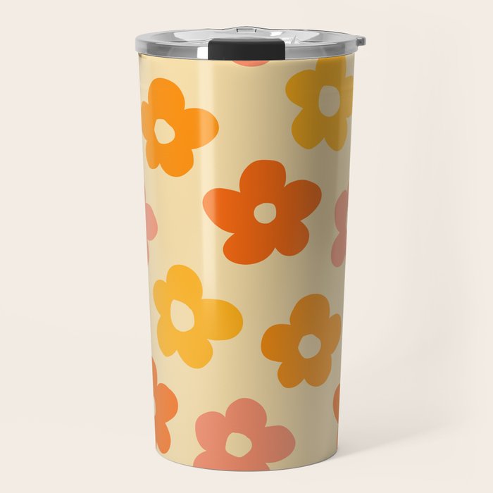 Retro 60s 70s Flowers Pattern Orange #pattern #vintage  Travel Mug Gallery Image 1