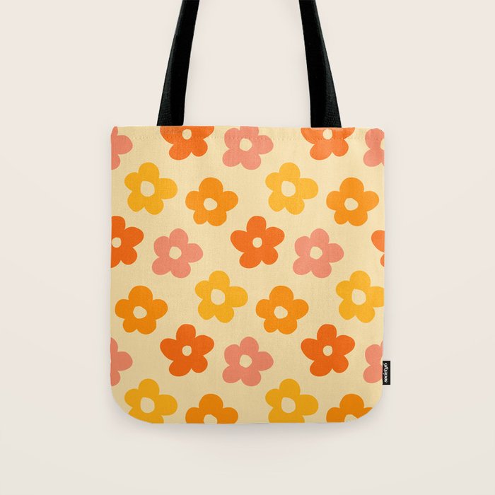 Retro 60s 70s Flowers Pattern Orange #pattern #vintage  Tote Bag Gallery Image 1