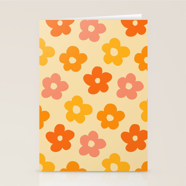 Retro 60s 70s Flowers Pattern Orange #pattern #vintage  Stationery Card Gallery Image 1