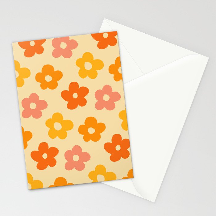 Retro 60s 70s Flowers Pattern Orange #pattern #vintage  Stationery Card Gallery Image 2