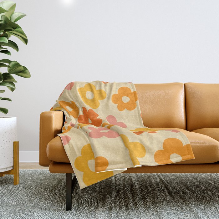 Retro 60s 70s Flowers Pattern Orange #pattern #vintage  Throw Blanket Gallery Image 1