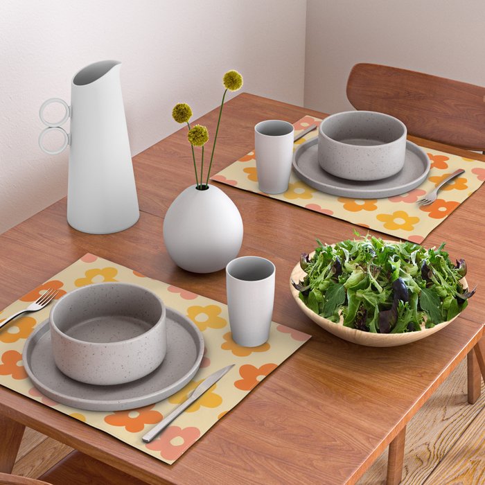 Retro 60s 70s Flowers Pattern Orange #pattern #vintage  Placemat Gallery Image 2