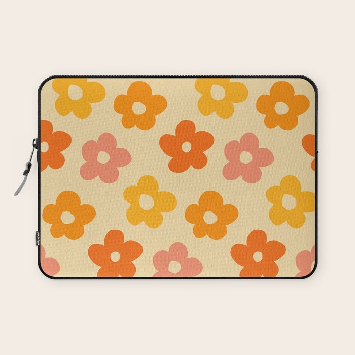 Retro 60s 70s Flowers Pattern Orange #pattern #vintage  Laptop Sleeve Gallery Image 1