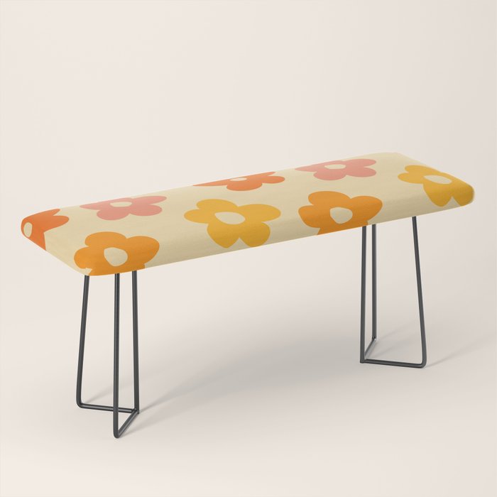 Retro 60s 70s Flowers Pattern Orange #pattern #vintage  Bench Gallery Image 1