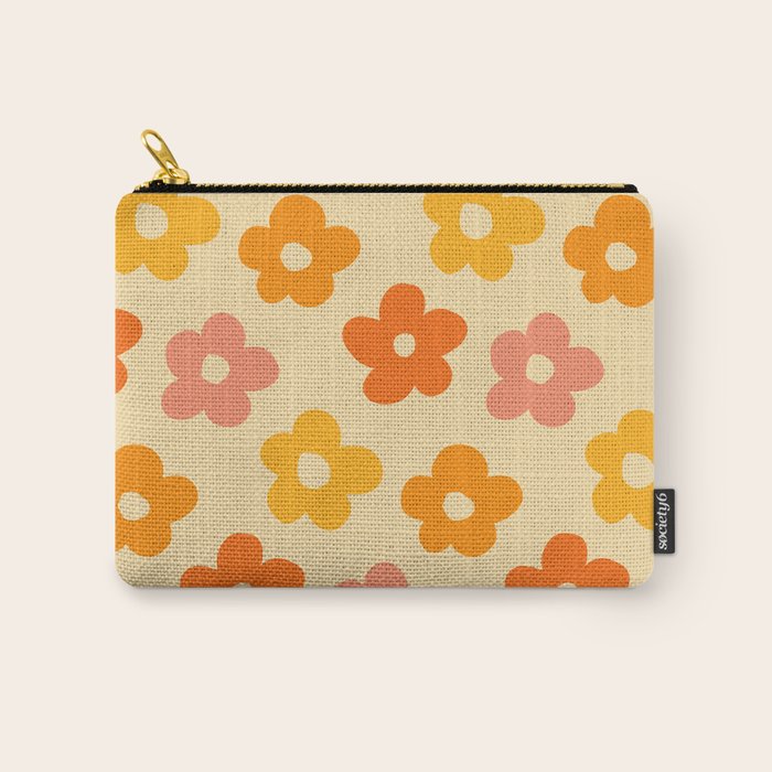 Retro 60s 70s Flowers Pattern Orange #pattern #vintage  Carry All Pouch Gallery Image 1