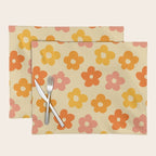 Retro 60s 70s Flowers Pattern Orange #pattern #vintage  Placemat Gallery Image 1