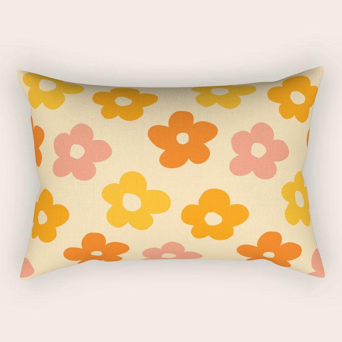Retro 60s 70s Flowers Pattern Orange #pattern #vintage  Rectangular Pillow Gallery Image 2