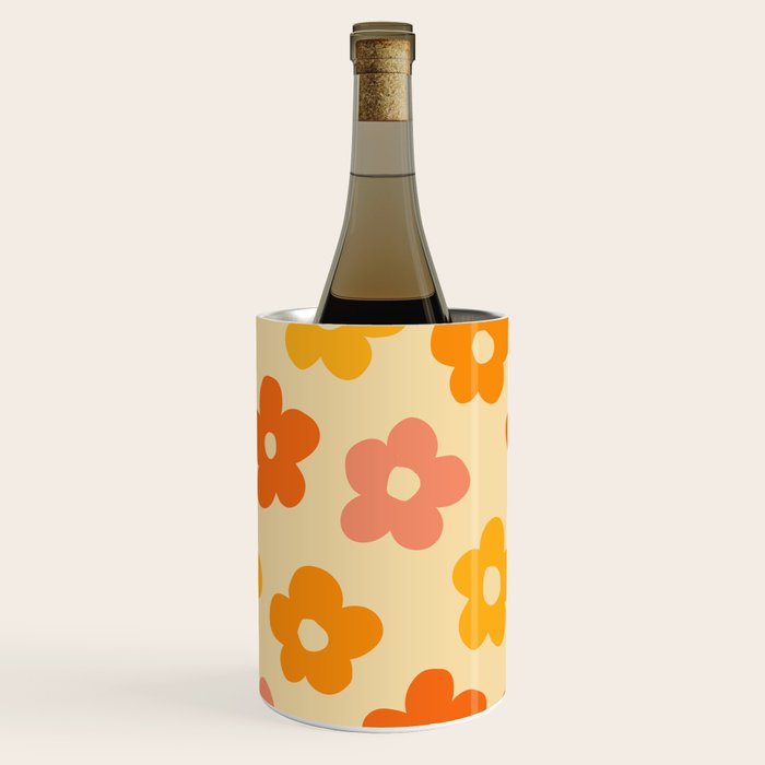 Retro 60s 70s Flowers Pattern Orange #pattern #vintage  Wine Chiller Gallery Image 2