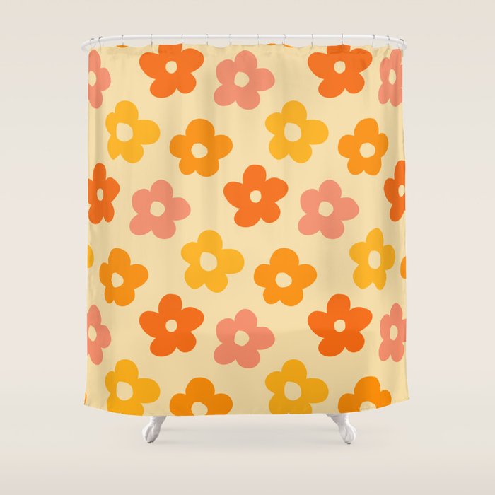 Retro 60s 70s Flowers Pattern Orange #pattern #vintage  Shower Curtain Gallery Image 1