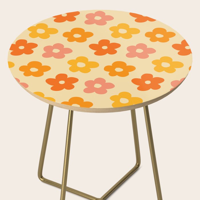 Retro 60s 70s Flowers Pattern Orange #pattern #vintage  Side Table Gallery Image 2