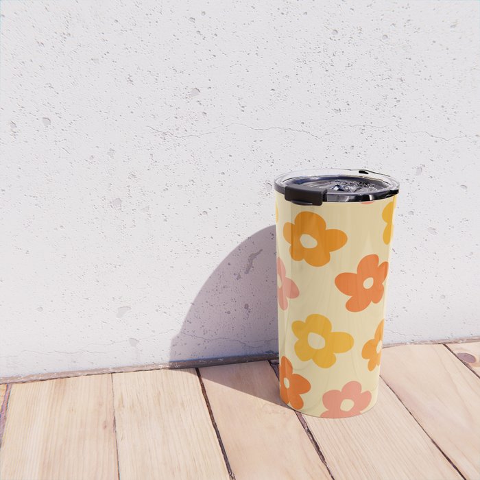Retro 60s 70s Flowers Pattern Orange #pattern #vintage  Travel Mug Gallery Image 4