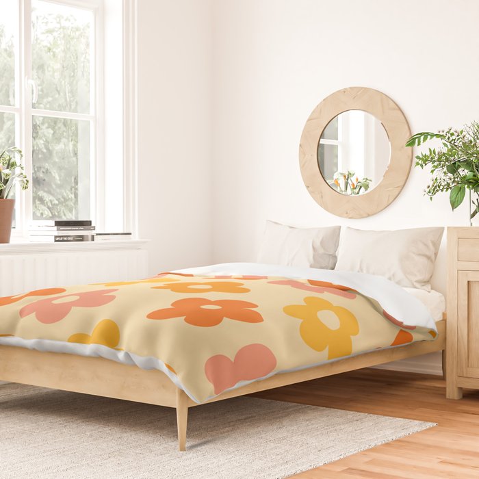 Retro 60s 70s Flowers Pattern Orange #pattern #vintage  Duvet Cover Gallery Image 2