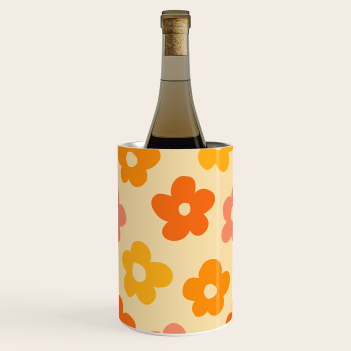 Retro 60s 70s Flowers Pattern Orange #pattern #vintage  Wine Chiller Gallery Image 1