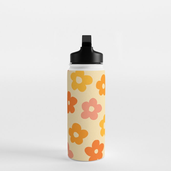 Retro 60s 70s Flowers Pattern Orange #pattern #vintage  Water Bottle Gallery Image 3