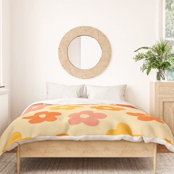 Retro 60s 70s Flowers Pattern Orange #pattern #vintage  Duvet Cover Gallery Image 3