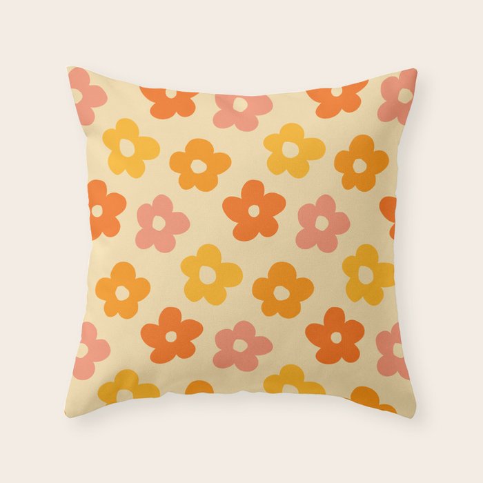Retro 60s 70s Flowers Pattern Orange #pattern #vintage  Throw Pillow Gallery Image 1