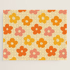 Retro 60s 70s Flowers Pattern Orange #pattern #vintage  Jigsaw Puzzle Gallery Image 1