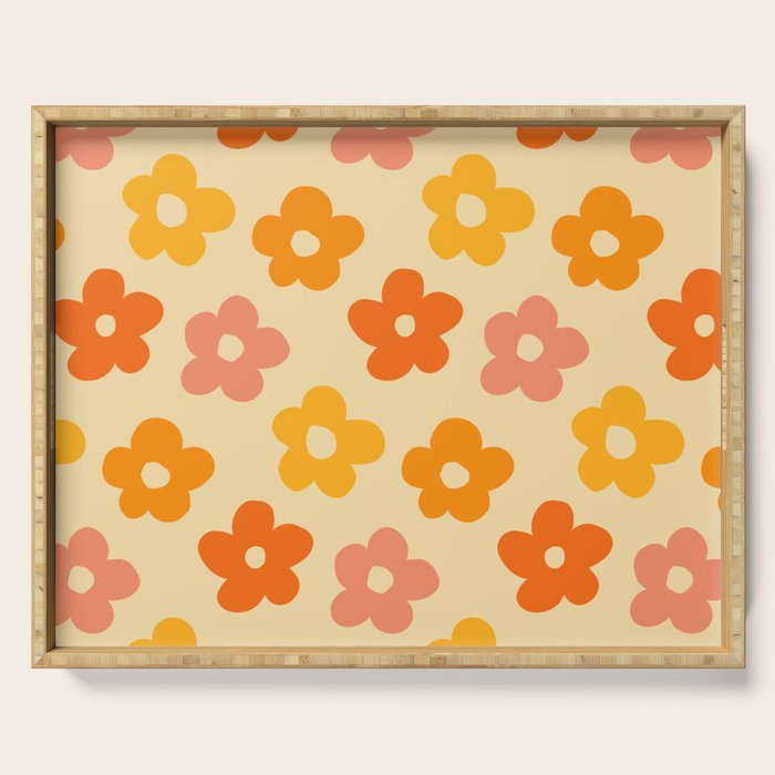 Retro 60s 70s Flowers Pattern Orange #pattern #vintage  Serving Tray Gallery Image 1