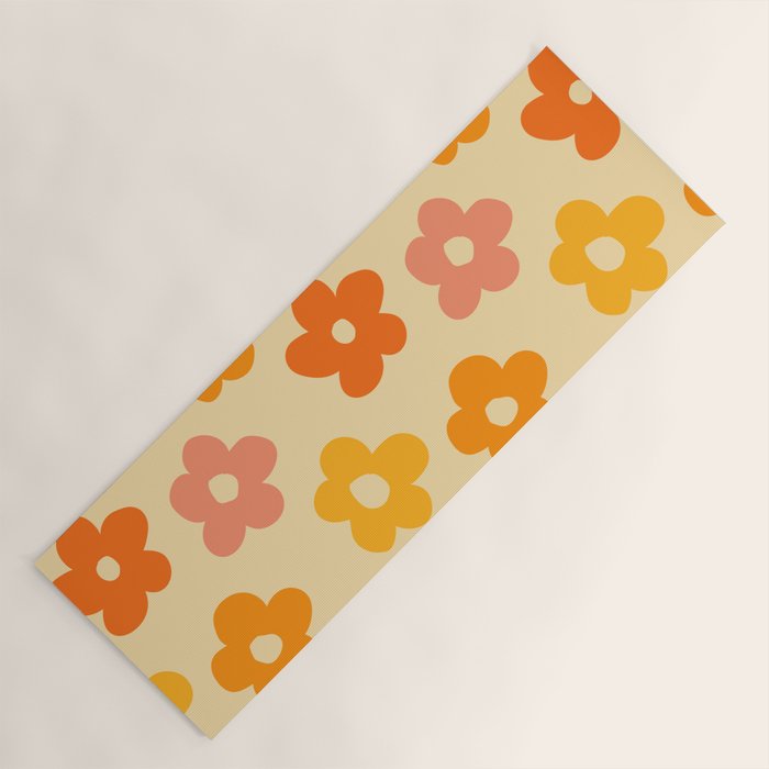 Retro 60s 70s Flowers Pattern Orange #pattern #vintage  Yoga Mat Gallery Image 1