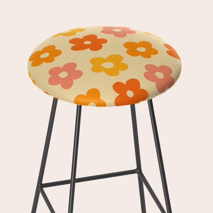 Retro 60s 70s Flowers Pattern Orange #pattern #vintage  Stool Gallery Image 2