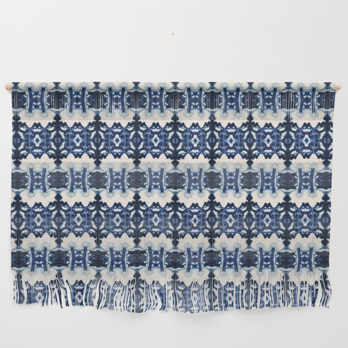 Ornate Blue and White Shibori Wall Hanging Gallery Image 1