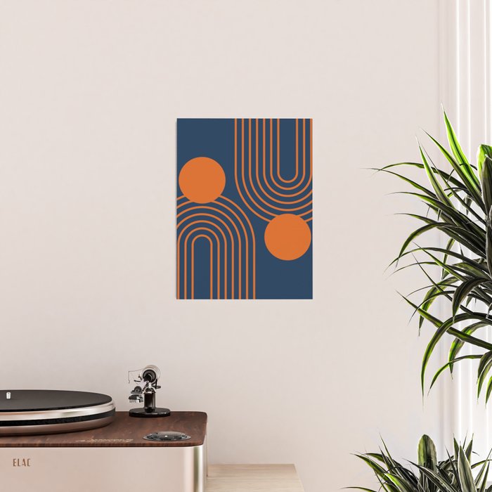 Mid Century Modern Geometric 186 in Navy Blue Orange Poster Gallery Image 2