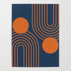 Mid Century Modern Geometric 186 in Navy Blue Orange Poster Gallery Image 4